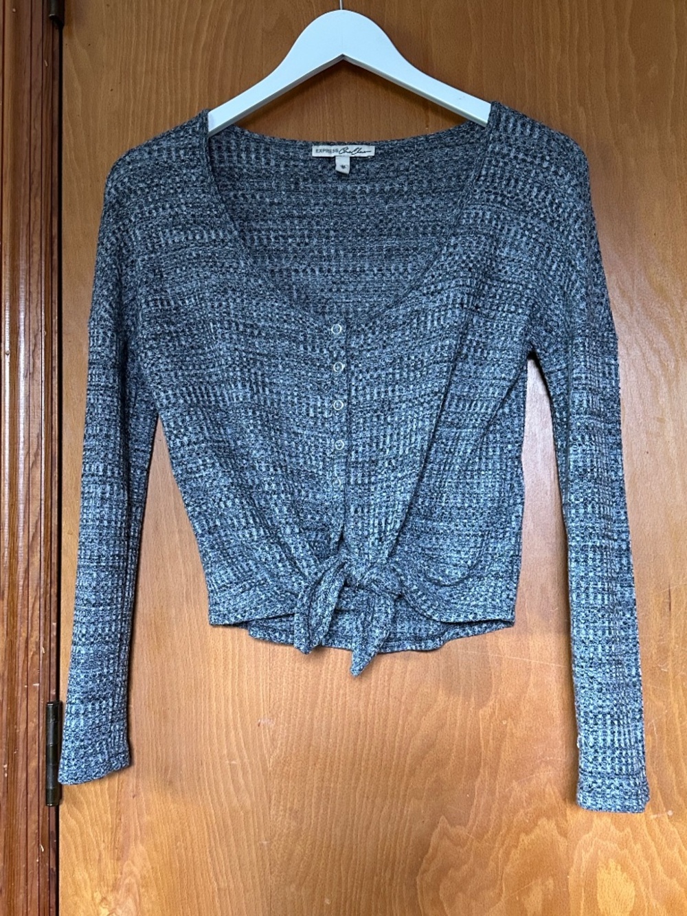 Express One Eleven Gray Waffle Knit Tie Front Top XS